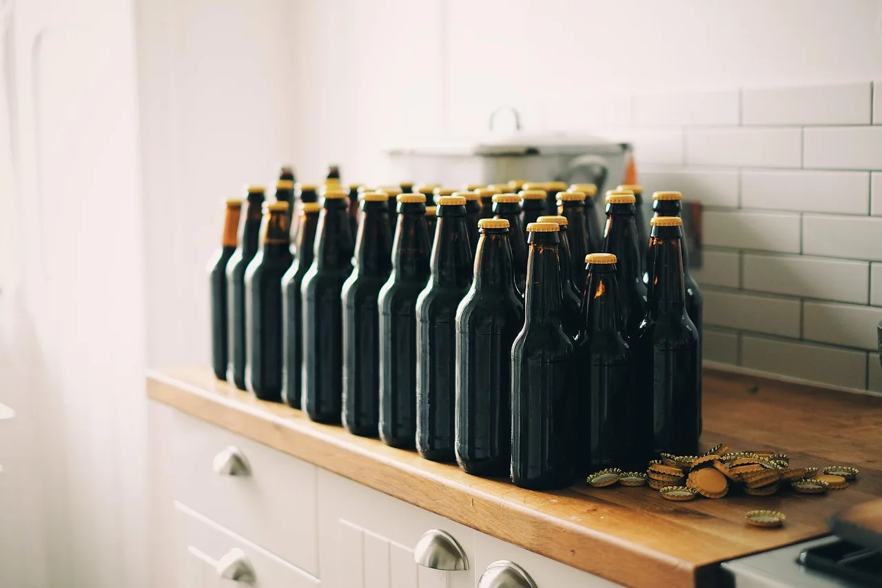 bottles, beer bottles, bottle caps, beer, drink, beverage, vintage, retro, kitchen countertop, kitchen, beer, beer, beer, beer, beer. Alcohol free drink mistakes: labels, storage and safety